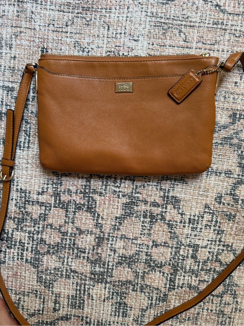 Coach Pebbled Leather Crossbody in Cognac